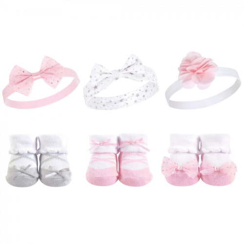 Hudson Baby Headband and Socks Giftset, 6-Piece, 0-9 Months