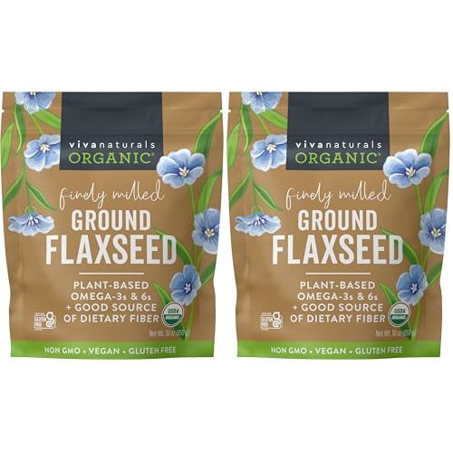 Viva Naturals Organic Ground Flaxseed,30 oz (850 g) – Plant-Based Protein,Vegan Omega-3 & Fiber,Finely Milled Flax Seeds,Perfect for Smoothies & Baking,(Pack of 2)