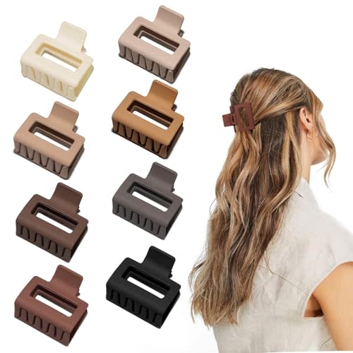 Medium Claw Hair Clips for Women Girls 2" Matte Rectangle Small Claw Clips | 8Pcs Non Slip Claw Clips for Thick Thin/Medium Hair Bulk Jaw Clip Hair Accessories