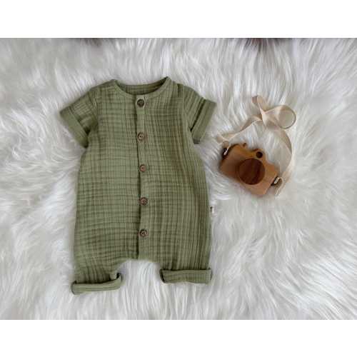 Organic Muslin Baby Romper: Boho Short Sleeve Jumpsuit