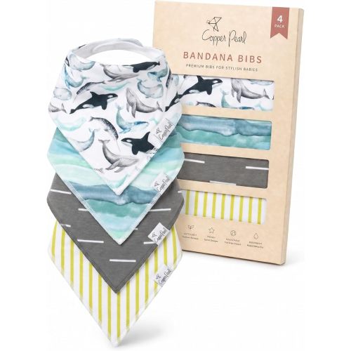 Copper Pearl Baby Bibs 4 Pack, Printed Bandana Drool Bibs for Baby Girl & Boy, Soft Cotton Drooling Teething Bibs