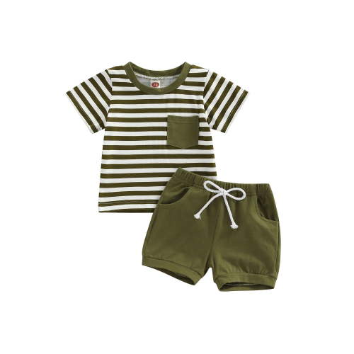 Bagilaanoe Newborn Baby Boys Shorts Set Short Sleeve Stripes T-shirt Tops Elastic Waist Short Pants 6M 12M 18M 24M 3T Summer Outfit