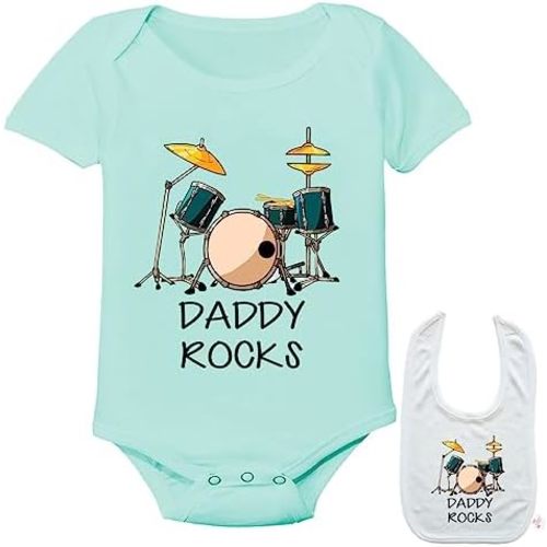 Daddy Rocks -Cute Drums Music Newborn Infant Baby bodysuit outfit onesie & bib