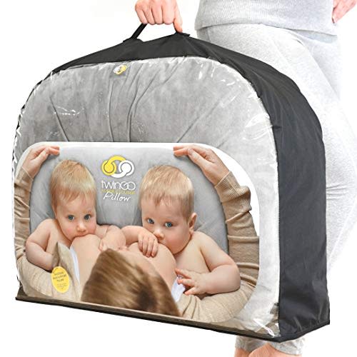 TwinGo Pillow for Twins – Tandem Breastfeeding & Bottle Feeding Nursing Pillow – Adjustable XS to Plus Size – Feeding Support for Parents of Twins (Grey Color)