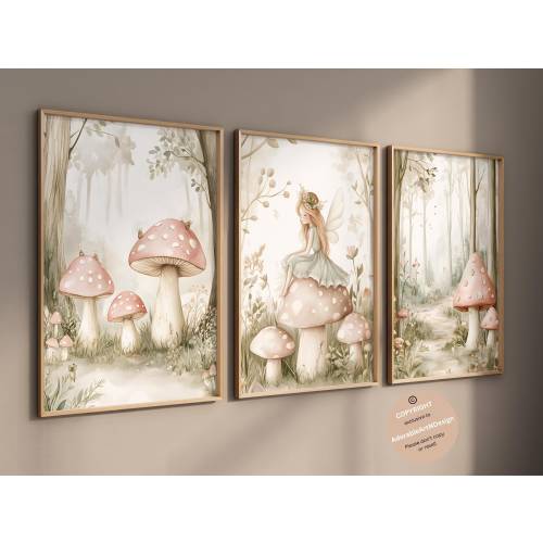 Fairy nursery theme decor, Fairy wall art, Fairy garden wall art, fairy art, set of 3, girls bedroom decor, fairy decor, girl nursery decor