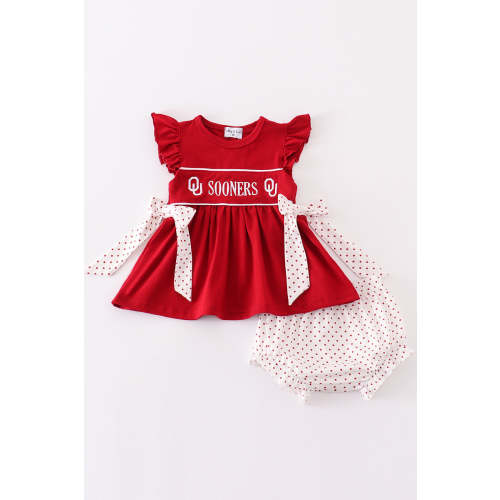 Red sooners embroidery girl bloomer set