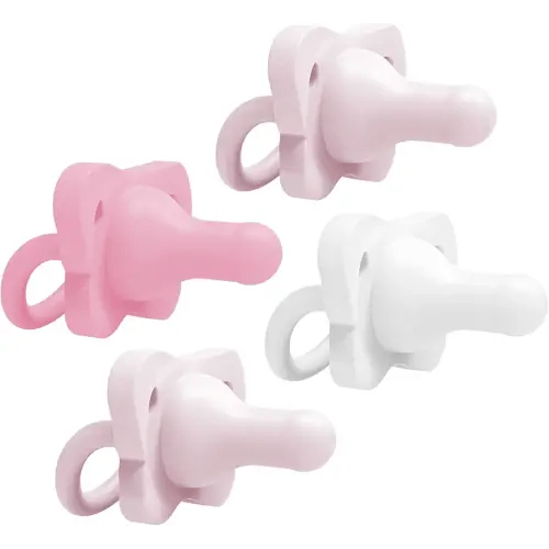 Dr. Brown's HappyPaci 100% Silicone Baby Pacifier, Contoured One-Piece Design, Light-Pink, Pink, White, 0-6m, BPA-Free, 4-Pack