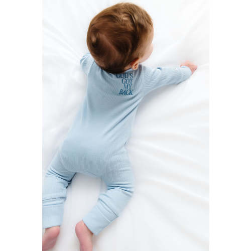 God's Got My Back Blue PJ Footless Onesie Ribbed Cotton-Bamboo Blend – Holy Pals
