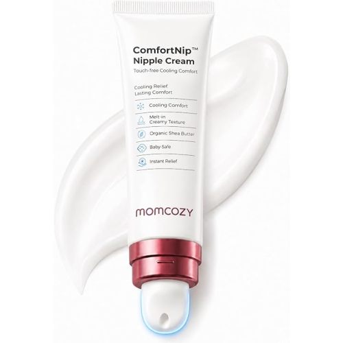 Momcozy Cooling Nipple Cream Safe for Nursing,Fast Relief with Cooling Ceramic Applicator for Cracked Nipple & Dry Skin, No Lanolin Nipple Butter,Plant-Based Formula, Breastfeeding Essentials, 1.76oz