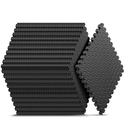 32 Pack 128 sqft Home Gym Mat, Puzzle Exercise Mat, EVA Interlocking Foam Floor Tiles for Home Workout Equipment - Black, 24 in x 24 in x ½ in - 32 Tiles