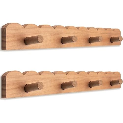 Leinuosen 2 Pack Scalloped Coat Rack Wall Mount Cute Nursery Wall Hook 16 Inch 8 Hooks Wood Backpack Hanger for Toddler Kids Clothes Hat Towel Keys Bathroom Classroom Playroom Nursery Decor