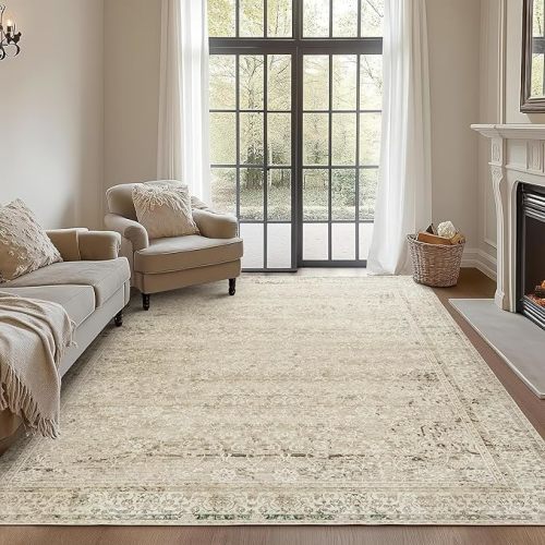 Modern Farmhouse Area Rug 5 x7 Washable Floral Earth Tone Neutral Boho Nursery Rug 5x7 for Baby Boy Bedroom,Tan Brown and Cream Beige