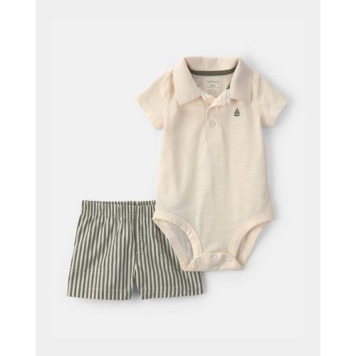 Baby 2-Piece Polo Shirt & Short Set - Cream/Green | Carter's