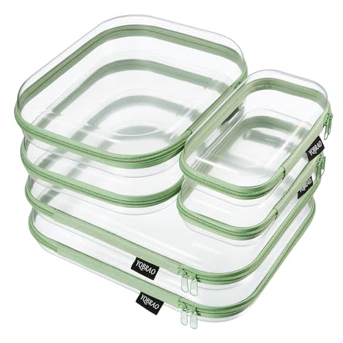 YQBRAO 6 Pack Sleek Green Clear Hard Shell Zipper Case, 1.2mm Heavy Duty Tech & Cord Organizer Pouches, Crush-Proof Electronic Storage for Travel, Tools & Diaper Bag (2L+2M+2S)