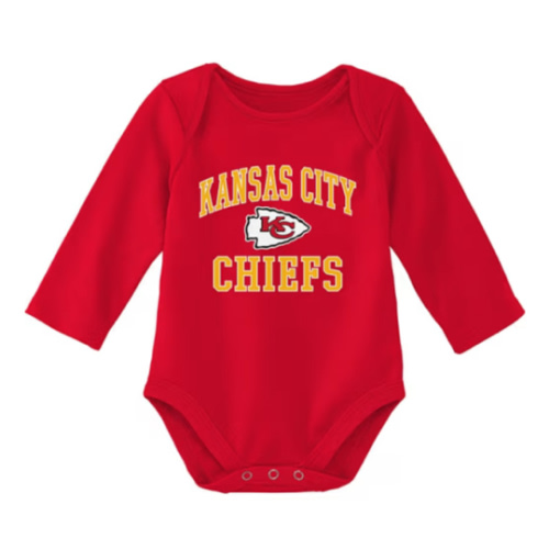 Kansas City Chiefs Baby Red #1 Design Long Sleeve Romper - 133416834
