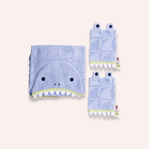 Super Soft Hooded Bath Towel and Wash Mit Duo - Shark Periwinkle by GOGO KIDDO | the memo – The Memo
