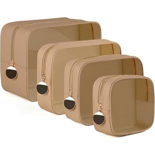 YOPCDJ 4PCS Clear Makeup Bag Set, Waterproof TPU Purse Organizer Pouches, TSA Approved Toiletry Bag, Diaper Bag Organizer Pouch, Travel Organizer Bags for Women and Kids