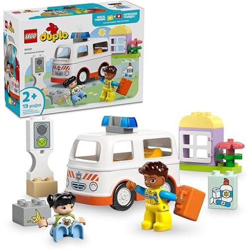 LEGO DUPLO Town Ambulance & Driver Building Toy Playset - Preschool Learning and Educational Ambulance Toy for Toddlers, Boys and Girls, Ages 2+ - Pretend Play Baby Gift Idea - 10447