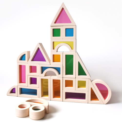 Wooden Rainbow Stacking Blocks,Montessori Sensory Building Toys for Toddler 2-7 Years Old, Best Educational Toys for Baby Boys or Girls Gift, 25 Pcs Colorful Wooden Building Blocks