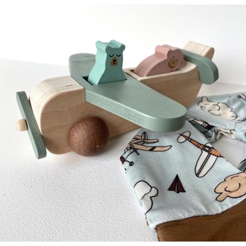 Baby Shower Gift Set Bamboo Pajama Aviation Theme Natural Baby Product Wooden Airplane Toy Organic Newborn Present First Birthday Boy Gift