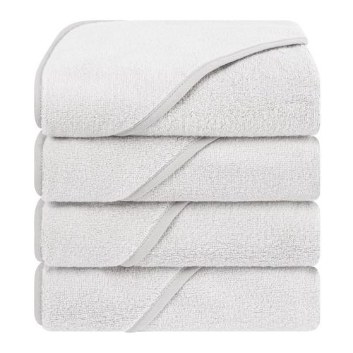 American Soft Linen 100% Cotton Soft Fluffy Hooded Baby Bath Towel Set 4 Piece - Gray