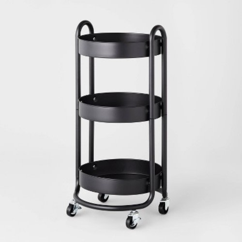 3 Tier Round Metal Utility Cart Black - Brightroom™: Rolling Storage with Casters, Powder-Coated Steel, 31.44" Height