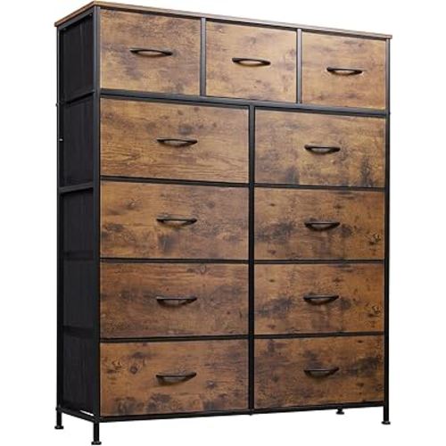 WLIVE Tall Dresser for Bedroom, Fabric Dresser Storage Tower, Dresser & Chest of Drawers Organizer Unit with 11 Drawers, Storage Cabinet, Hallway, Closets, Steel Frame, Wood Top