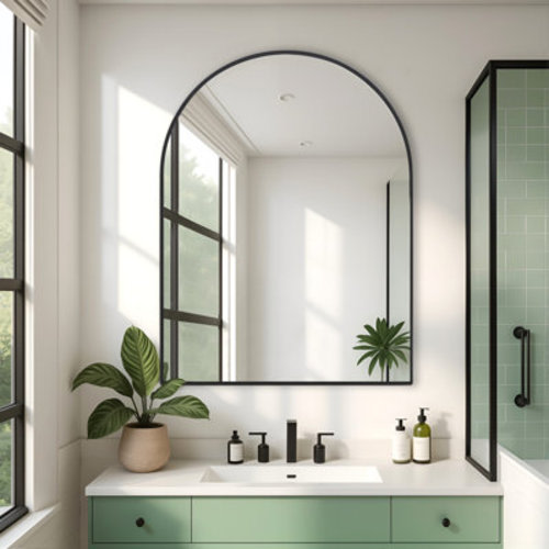 Ebern Designs Black Metal Framed Arched Wall Mirror Bathroom/Vanity Mirror | Wayfair