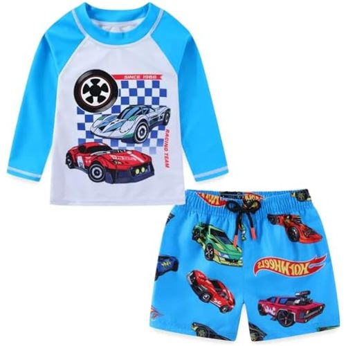 Baby Boys' and Toddler Two Piece Rash Guard Swimsuits Set with Swim Trunk Kids Bathing Suit Swimwear Set