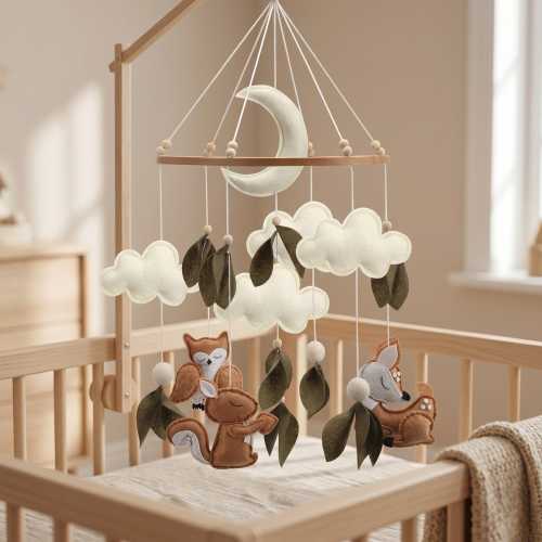 Woodland Baby Mobile for Crib, Forest Animal Crib Mobile, Neutral Boho Nursery Decor, Montessori Baby Mobile, Deer Owl Squirrel
