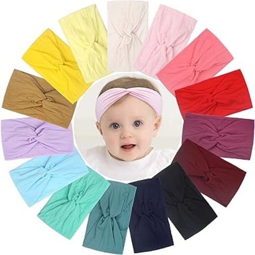 15PCS Baby Nylon Headbands 5 inches Handmade Cross Elastic Headbands for Baby Girls Newborn Infant Toddlers Kids