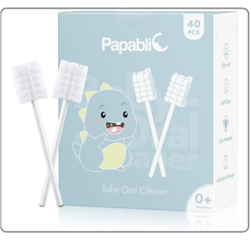 Papablic Baby Tongue Cleaner, Baby Oral Cleaner, Disposable Infant Mouth Cleaner Newborn, Upgrade Gum Cleaner with Paper Handle or Infants Ages 0-2 Years, 40 Pack