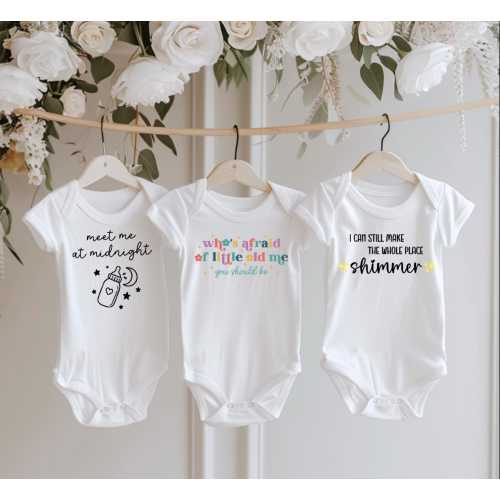 Baby Bodysuit Set – Taylor-Inspired “Lovers” Collection | Baby Clothes | Meet Me at Midnight | Shimmer Bodysuit | Pop Music Baby Gift