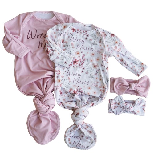 Wren's Wildflower Personalized Newborn Baby Knot Gown