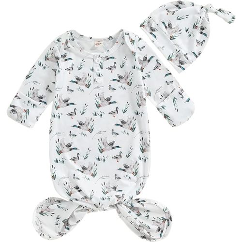 Newborn Infant Baby Boys Girls Sleeping Bag Mallard Duck Swaddle Set Duck Hunter Baby Blanket (White, 0-3 Months)