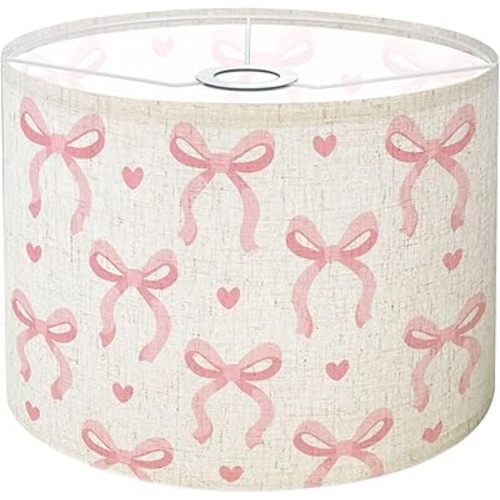 Drum Lamp Shades cute coquette aesthetic seamless pink ribbon bow white Lamp Shade for Floor Lamps Table Lamps Pendant Light 11"x8.9" Linen Replacement Large Lampshades