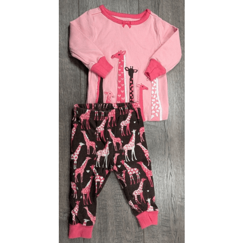 Baby Girl Clothes Gymboree 6-12 Month 2pc Pink & Brown Giraffe Pj's