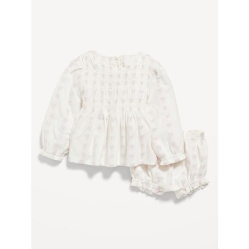 Long-Sleeve Heart-Print Top and Bloomer Shorts Set for Baby