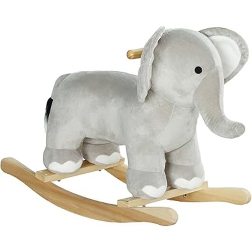 Qaba Rocking Horse, Kids Rocking Animal, Elephant Rocker with Realistic Sounds, Plush Ride on Toy for Years 2-4, Gray