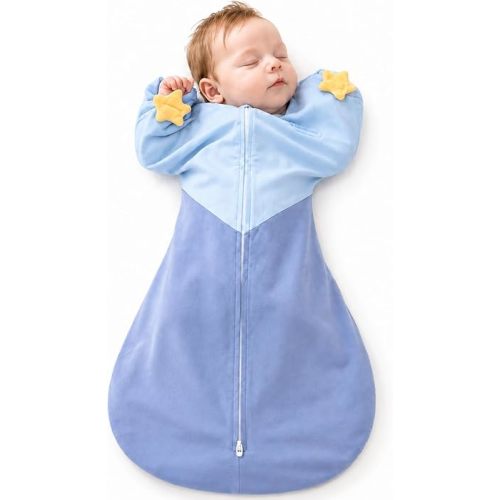 hahaland Sleep Sack, Arms-Up Swaddle, Blue, Small 8-13 lbs