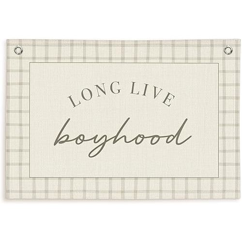 Lacama Long Live Boyhood Banner Boy Nursery Decor, Baby Boy Nursery Decor, Vintage Wall Hanging Flag Decor for Nursery Playroom Toddler Room, Boys Room Decor 30x20 In
