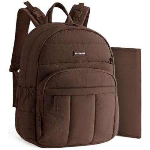 BAGSMART Diaper Bag Backpack, Multi-Pocket Puffy Diaper Bag with Waterproof Changing Pad, Lightweight Stroller-Friendly Diaper Bag with Insulated Pockets, Easy-Access Baby Essential, Coffee Brown