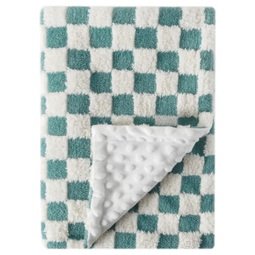 Soft Checkered Baby Blankets for Unisex Girls or Boys Breathable Gender Neutral Nursery Double Layer Blankets with Dotted Backing for Newborn Toddlers (30” X 40”)