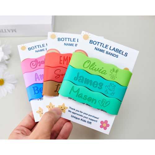 Personalized Silicone Bottle Bands – Custom Name Labels for Kids, Baby Bottles, Sippy Cups, Water Bottles & Tumblers, Buy 1 Get 1 Free