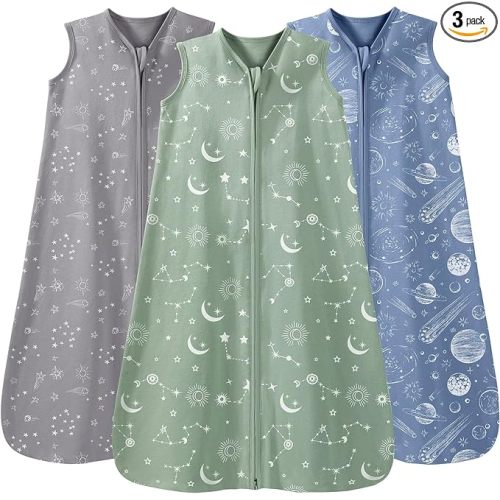 Unnivoll Baby Sleep Sack 6-12 Months 3 Pack 100% Cotton Lightweight 0.5 TOG Wearable Blanket Baby Sleep Bag with 2-Way Zipper for Newborn Infant Green