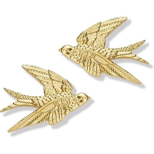 AMOIENSIS Bird Wall Sculpture Art, (Set of 2) 4¾ inch Resin Gold Bird 3D Sculpted Floating Hanging Wall Sculpture Decoration