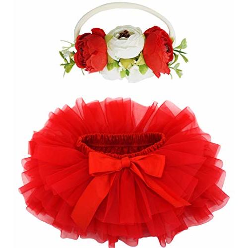 BGFKS Baby Girls Soft Fluffy Tutu Skirt with Diaper Cover,Toddler Girl Tutu Skirt Sets with Flower Headband.