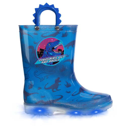 EUXTERPA Boys Dinosaur Rain Boots Toddler Kids Light Up Waterproof Boots with handles Little Kid Size 13
