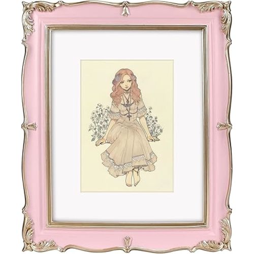 PHAREGE Vintage Picture Frame 8x10 Pink Gold, 8 by 10 Ornate Decorative Antique Frame with Mat for 5x7 Photo, Fancy Matted Frame for Desktop or Wall, Horizontal or Vertical