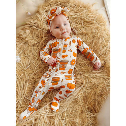 2-Way Ruffle Zip Footie, Pumpkin Spice Latte